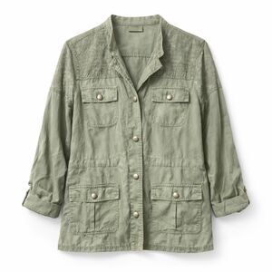 Chico’s Utility Jacket Lyocell Safari Military Olive Green Women Size 2 Light
